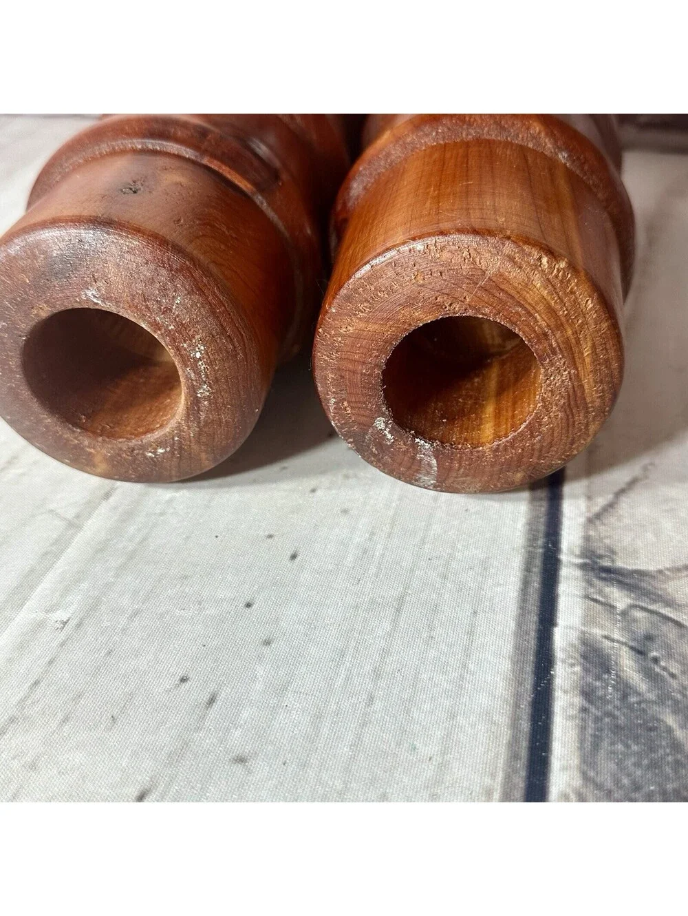 Hand Carved Cedar Wood 11” Candle Stands Set ~ Country Rustic Decor Unique Style